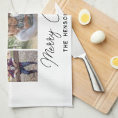 6 Foto Collage Merry-kerstfamilie Theedoek (Quarter Fold)