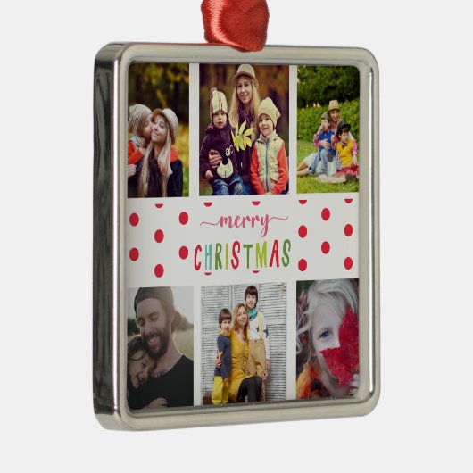 6 Foto Collage Merry kerstkleurig Metalen Ornament (Rechts)
