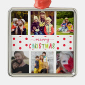 6 Foto Collage Merry kerstkleurig Metalen Ornament (Voorkant)