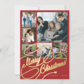 6 foto-collage Merry kerstscript familie Feestdagenkaart (Voorkant)