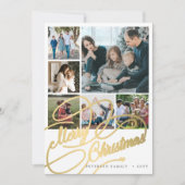 6 foto-collage Merry kerstscript familie Feestdagenkaart (Voorkant)