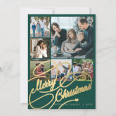 6 foto-collage Merry kerstscript familie Feestdagenkaart (Voorkant)