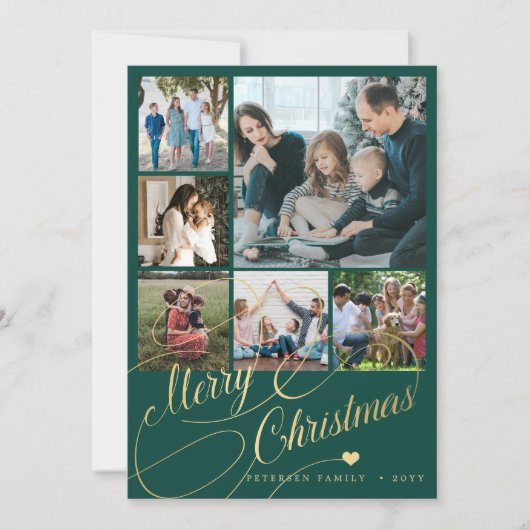 6 foto-collage Merry kerstscript familie Feestdagenkaart (Voorkant)