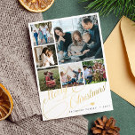 6 foto-collage Merry kerstscript familie Feestdagenkaart<br><div class="desc">Elegant stijlvol Merry kerstnamefaux gouden klassiek kalligrafiescript zes familiefoto's eenvoudige witte feestkaart met aan beide zijden aangepaste tekst. GELIEVE OPMERKING TE MAKEN dat de achtergrondkleur bewerkbaar is. U kunt het veranderen nadat u de optie AANPASSEN onder het PERSONALIZE IT-menu hebt geselecteerd. Als u zich niet gemakkelijk voelt veranderend het, te...</div>