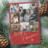 6 foto-collage Merry kerstscript familie Feestdagenkaart