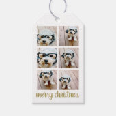 6 Foto Collage Merry Kerstscript Gold Stars Cadeaulabel (Voorkant)