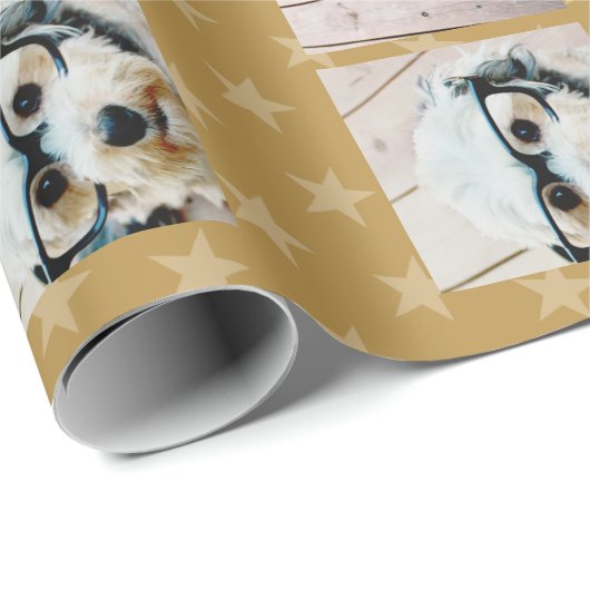 6 Foto Collage Merry Kerstscript Gold Stars Cadeaupapier (Rol Hoek)