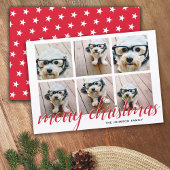 6 Foto Collage Merry Kerstscript Rode sterren Feestdagenkaart