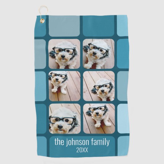 6 Foto Collage met Blues met eenvoudige witte naam Golfhanddoek (Voorkant)