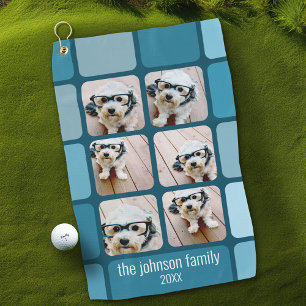 6 Foto Collage met Blues met eenvoudige witte naam Golfhanddoek