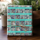 6 Foto collage met Happy Holiday-tekst Aqua Blauwg Cadeaupapier