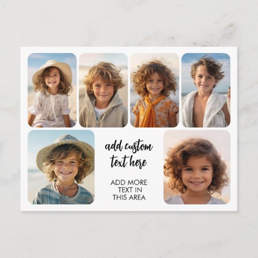 6 foto collage met trendy bounce script - wit briefkaart (Voorkant)