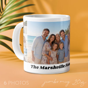 6 foto collage met witte achtergrond grote koffiekop