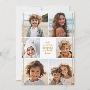 6 Foto Collage Minimalistisch - Champagne Goud Feestdagenkaart