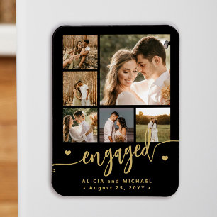 6 foto collage moderne script verloofd koppel zwar magneet