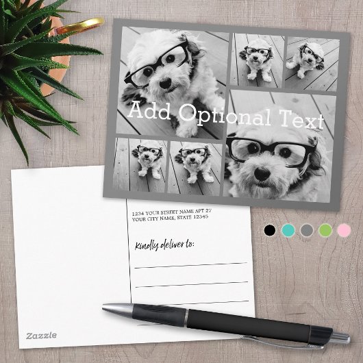 6 Foto Collage optionele tekst — KAN Grijs bewerke Briefkaart