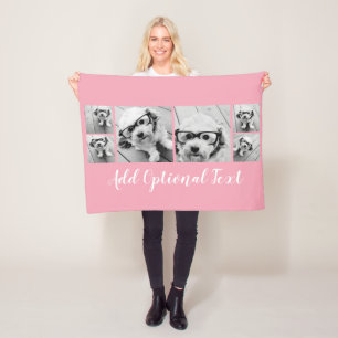 6 Foto Collage optionele tekst — KAN Kleur bewerke Fleece Deken