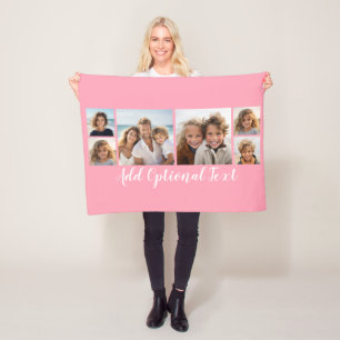 6 Foto Collage Optionele tekst -- Kleur aanpasbaar Fleece Deken
