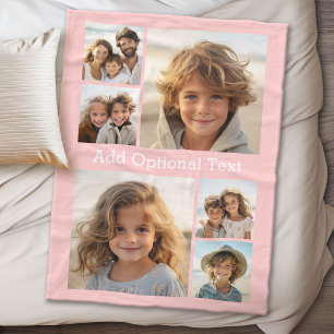 6 Foto Collage Optionele Tekst -- Kleur kan worden Fleece Deken