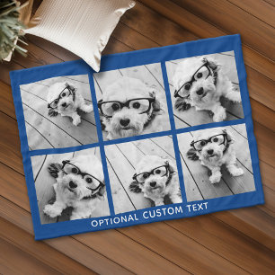 6 Foto Collage optionele tekst — koningsblauw Fleece Deken