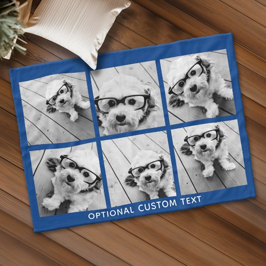 6 Foto Collage optionele tekst — koninklijk blauw Fleece Deken