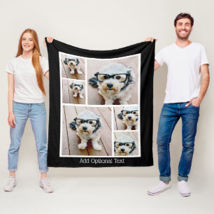 6 Foto Collage optionele tekst — zwarte achtergron Fleece Deken