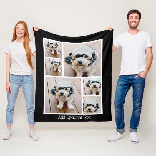 6 Foto Collage optionele tekst — zwarte achtergron Fleece Deken (In situ)