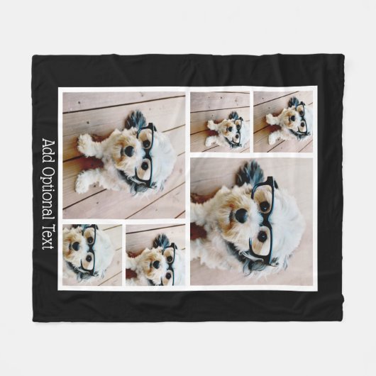 6 Foto Collage optionele tekst — zwarte achtergron Fleece Deken (Voorkant (Horizontaal))