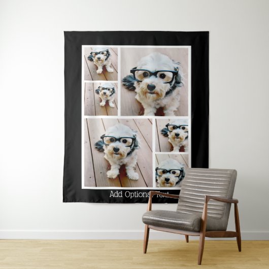 6 Foto Collage optionele tekst — zwarte achtergron Wandkleed (In situ)