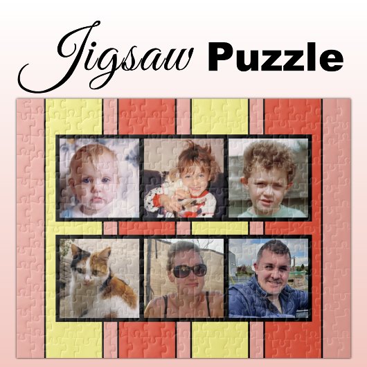 6 foto collage oranje gele strepen legpuzzel