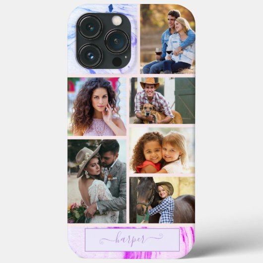 6 Foto Collage Paarse roze marmer Case-Mate iPhone Case (Achterkant)