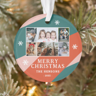 6 Foto Collage Pink Green Oranje kerstfamilie Ornament