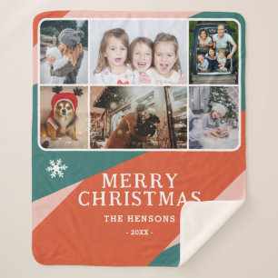 6 Foto Collage Pink Green Oranje kerstfamilie Sherpa Deken