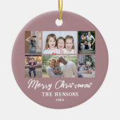 6 Foto Collage Pink Merry-kerstfamilie Keramisch Ornament (Voorkant)