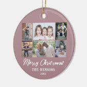 6 Foto Collage Pink Merry-kerstfamilie Keramisch Ornament (Links)