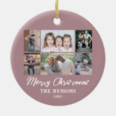 6 Foto Collage Pink Merry-kerstfamilie Keramisch Ornament (Achterkant)