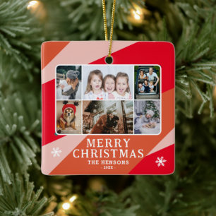 6 Foto Collage Pink Red Oranje kerstfamilie Keramisch Ornament