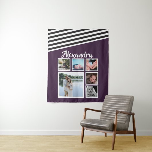 6 Foto Collage Plum Striped Pattern Personated Wandkleed (In situ)