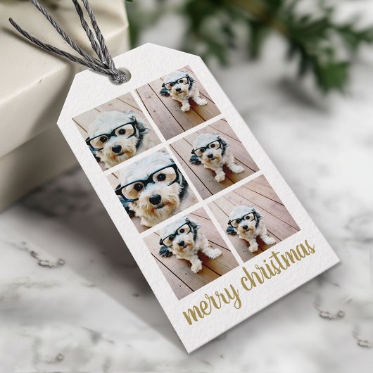 6 Foto Collage Prettig Kerstman Script Gouden Ster Cadeaulabel