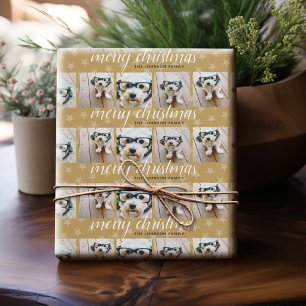 6 Foto Collage Prettig Kerstman Script Gouden Ster Cadeaupapier