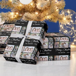 6 Foto Collage Prettig Kerstmis Familie Zwart Cadeaupapier