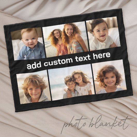 6 Foto Collage Raster - Witte Aangepaste Tekst - Z Fleece Deken