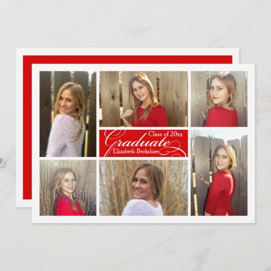 6-Foto Collage Red Custom Afstuderen Kaart (Voorkant / Achterkant)
