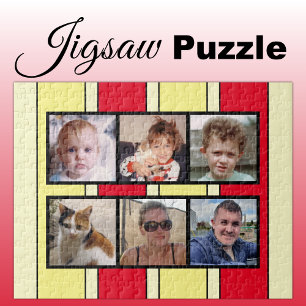 6 foto collage rode gele strepen legpuzzel