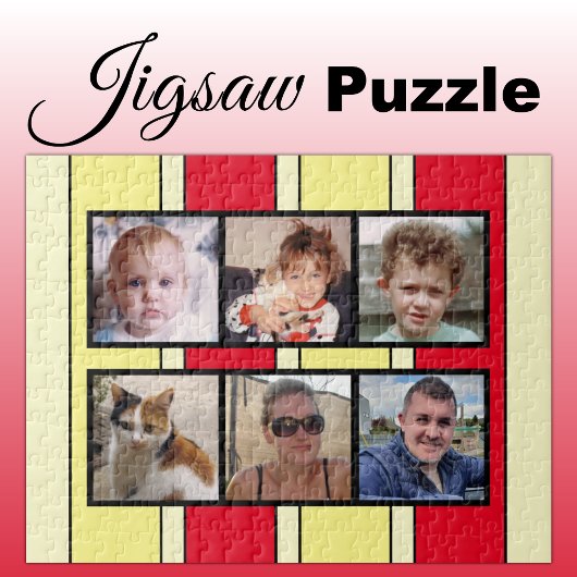 6 foto collage rode gele strepen legpuzzel