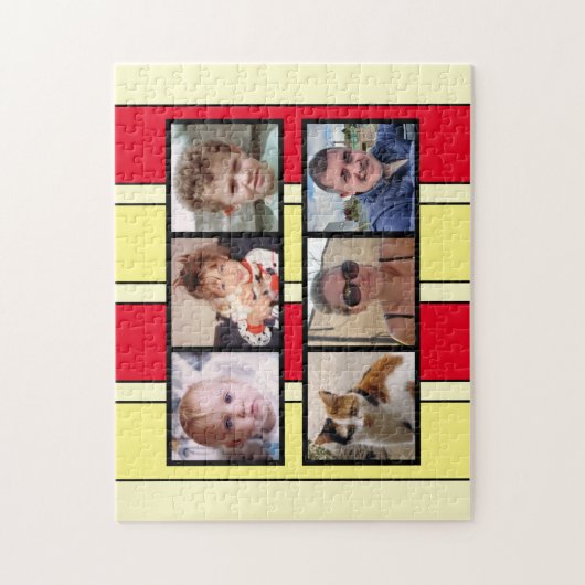 6 foto collage rode gele strepen legpuzzel (Verticaal)