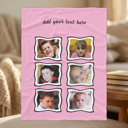 6 foto collage roze fleece deken