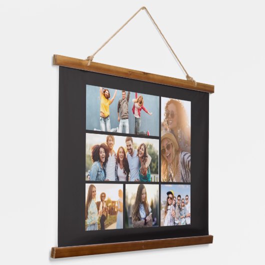 6 Foto Collage Sjabloon personaliseren Hangend Wandkleed (Gebogen)