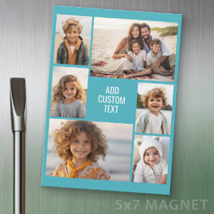 6 Foto Collage - Turquoise met Witte Tekst Magneet