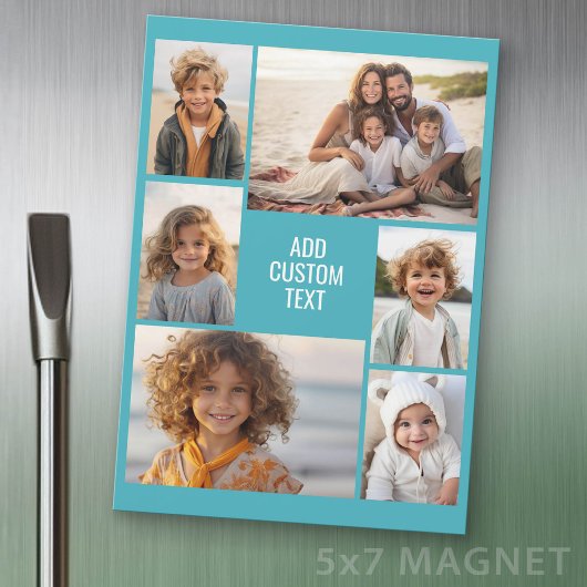 6 Foto Collage - Turquoise met Witte Tekst Magneet